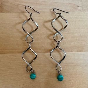 Long Silver Twisted Dangly Earrings